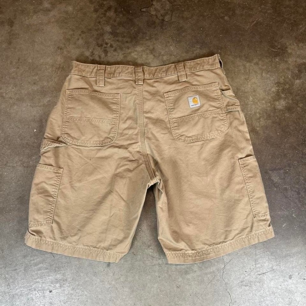Carhartt Mens Tan Canvas Carpenter Work Shorts Paint Splatter Distressed Size 38